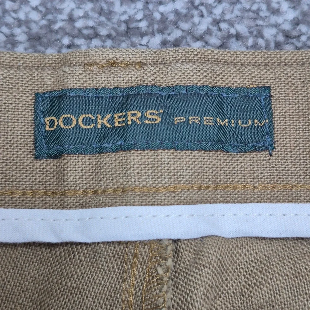 Dockers Pleated Pants Mens 40x30 Brown Linen Cotton Relaxed Fit Cuffed